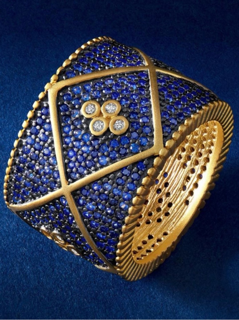 Freida Rothman Midnight Cigar Band Ring Blue Pavé Stones